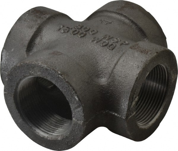 Black Cross: 1-1/2″, 300 psi, Threaded Malleable Iron, Black Finish, Class 300