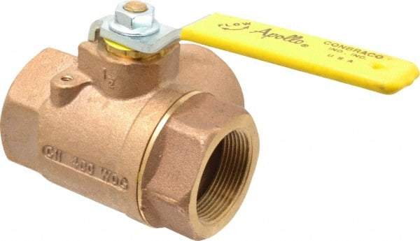 Apollo - 1-1/2" Pipe, Large Port, Bronze Standard Ball Valve - Three Way, FNPT x FNPT x FNPT Ends, Lever Handle, 400 WOG - Makers Industrial Supply