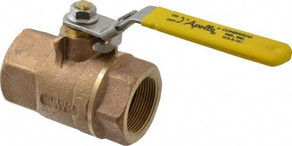 Apollo - 1-1/2" Pipe, Bronze Standard Ball Valve - 2 Piece, Inline - One Way Flow, FNPT x FNPT Ends, Locking Lever Handle, 600 WOG - Makers Industrial Supply