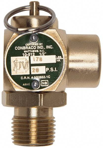 Conbraco - 1/2" Inlet, 1/2" Outlet, ASME Safety Relief Valve - 30 Max psi, Bronze, 245,000 BTUs - Makers Industrial Supply