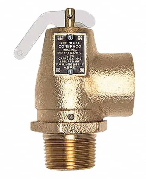 Conbraco - 1-1/4" Inlet, 1-1/2" Outlet, ASME Low Pressure Steam Heating Relief Valve - 10 Max psi, Bronze, 1,200 Lb per Hour - Makers Industrial Supply