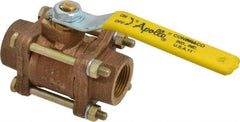 Apollo - 3/4" Pipe, Full Port, Bronze Standard Ball Valve - 3 Piece, Inline - One Way Flow, FNPT x FNPT Ends, Lever Handle, 600 WOG, 150 WSP - Makers Industrial Supply