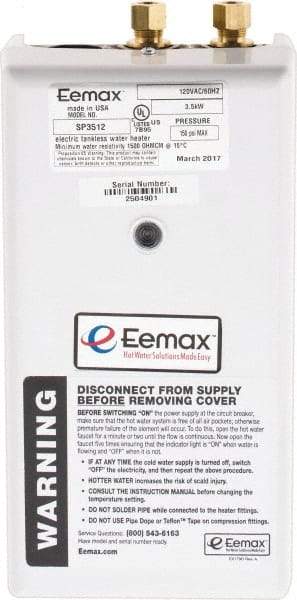 Eemax - 120 Volt Electric Water Heater - 3.5 KW, 29 Amp, 10 Wire Gauge - Makers Industrial Supply