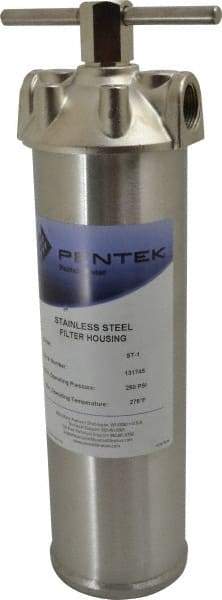 Pentair - 3/4 Inch Pipe, FNPT End Connections, 9-1/4 Inch Long Cartridge, 12-7/8 Inch Long, Cartridge Filter Housing - 1 Cartridge, 10 Max GPM Flow Rate, 250 psi Max Working Pressure, 304 Grade - Makers Industrial Supply