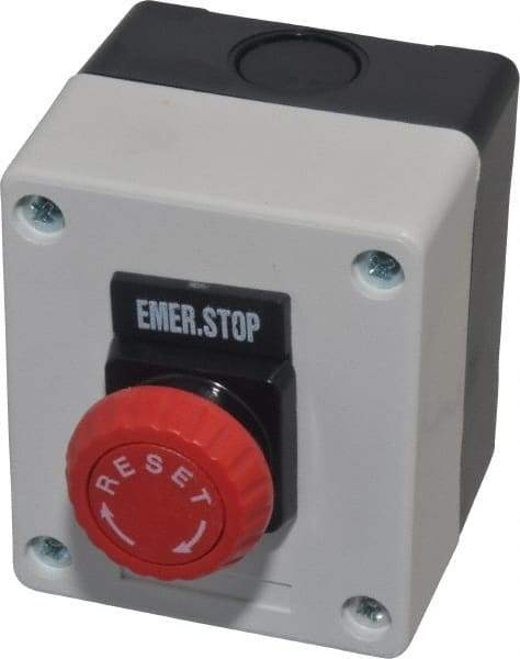 ACI - 1 Operator, Mushroom Head Control Station - Emergency Stop (Legend), Turn to Release Switch, NO/NC Contact - Makers Industrial Supply