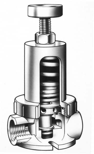 Simtech - 1/4" Pipe, NPTF End Connection, PVC Pressure Regulating Valve - EPDM Seal, 160 psi Inlet Pressure, 10 to 15 psi Working Pressure - Makers Industrial Supply