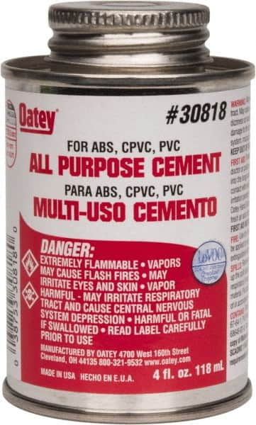 Oatey - 4 oz All-Purpose Medium Bodied Cement - Clear, Use with ABS, PVC & CPVC up to 6" Diam - Makers Industrial Supply