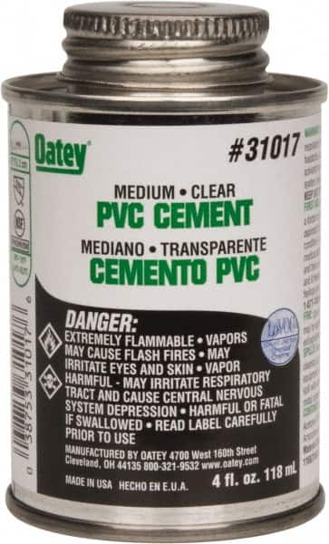 Oatey - 4 oz Medium Bodied Cement - Clear, Use with PVC up to 6" Diam - Makers Industrial Supply