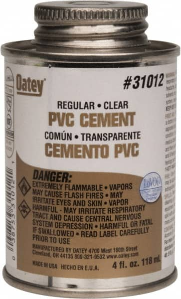 Oatey - 4 oz Regular Bodied Cement - Clear, Use with Schedule 40 PVC up to 4" Diam & Schedule 80 PVC up to 2" Diam - Makers Industrial Supply