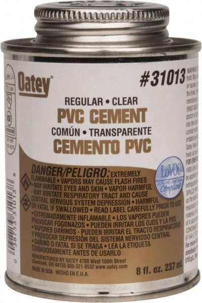 Oatey - 8 oz Regular Bodied Cement - Clear, Use with Schedule 40 PVC up to 4" Diam & Schedule 80 PVC up to 2" Diam - Makers Industrial Supply