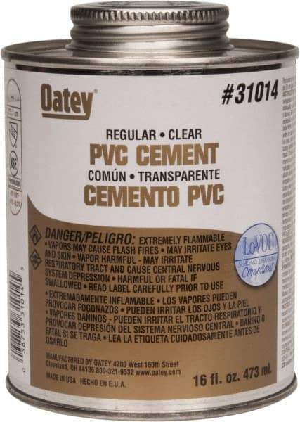 Oatey - 16 oz Regular Bodied Cement - Clear, Use with Schedule 40 PVC up to 4" Diam & Schedule 80 PVC up to 2" Diam - Makers Industrial Supply