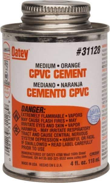 Oatey - 4 oz Medium Bodied Cement - Orange, Use with CPVC & CTS up to 6" Diam - Makers Industrial Supply