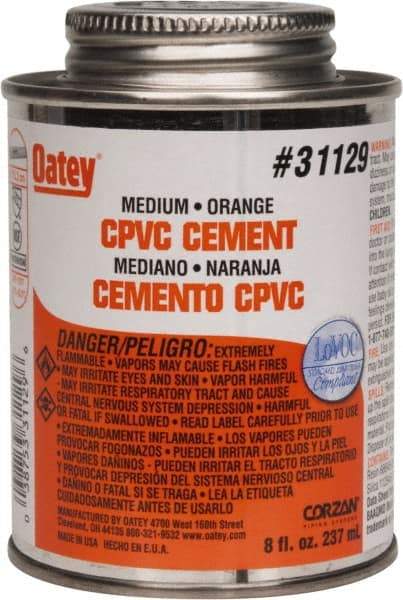 Oatey - 8 oz Medium Bodied Cement - Orange, Use with CPVC & CTS up to 6" Diam - Makers Industrial Supply