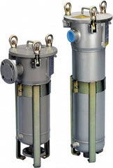 Parker - 2 Inch Pipe, FNPT End Connections, 10 Inch Long Cartridge, 53.13 Inch Long, Cartridge Filter Housing with Pressure Relief - 16 Cartridges, 90 Max GPM Flow Rate, 150 psi Max Working Pressure, 316L Grade - Makers Industrial Supply