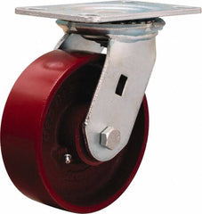 Hamilton - 6" Diam x 2" Wide x 7-1/2" OAH Top Plate Mount Swivel Caster - Cast Iron, 1,400 Lb Capacity, Precision Ball Bearing, 4-1/2 x 6-1/4" Plate - Makers Industrial Supply