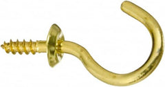 National Mfg. - 10 Lb Capacity, 1.01" Projection, Solid Brass All Purpose Hook - 0.39" Thread Length, 1" OAL, 0.12" Wire Diam - Makers Industrial Supply