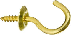 National Mfg. - 10 Lb Capacity, 0.76" Projection, Solid Brass All Purpose Hook - 0.3" Thread Length, 3/4" OAL, 0.09" Wire Diam - Makers Industrial Supply