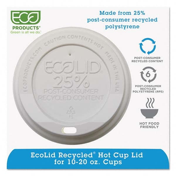 ECO PRODUCTS - EcoLid 25% Recy Content Hot Cup Lid, White, F/10-20 oz, 100/PK, 10 PK/CT - Makers Industrial Supply