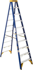 Werner - 10 Steps, 10' High, Type IAA Rating, Fiberglass Step Ladder - 375 Lb Load Capacity, 30-3/8" Base Width - Makers Industrial Supply