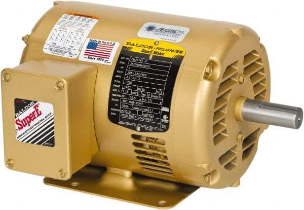 Baldor - 7-1/2 hp, ODP Enclosure, No Thermal Protection, 1,800 RPM, 208-230/460 Volt, 60 Hz, Three Phase Motor - Size 213T Frame, Foot Mount, 1 Speed, Ball Bearings, 9.7 Full Load Amps, F Class Insulation, Reversible - Makers Industrial Supply