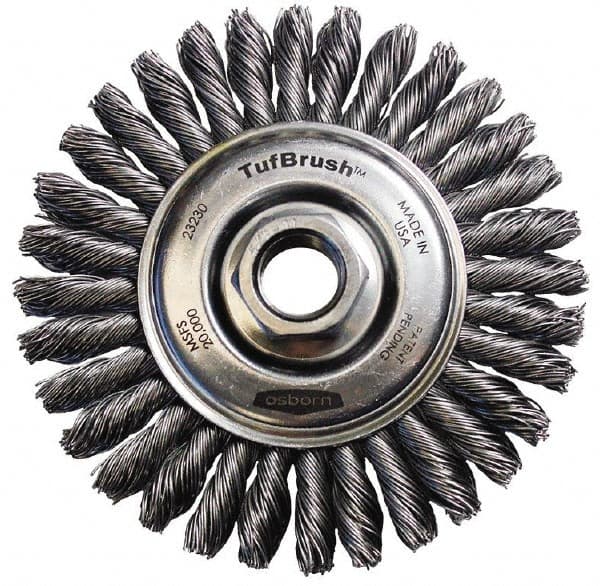 Osborn - 4-1/8" OD, 5/8-11 Arbor Hole, Stringer Bead Steel Wheel Brush - 3/16" Face Width, 7/8" Trim Length, 0.02" Filament Diam, 20,000 RPM - Makers Industrial Supply