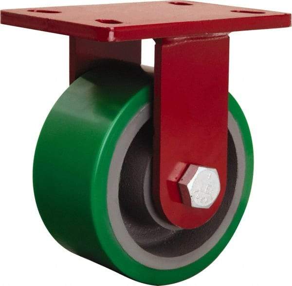 Hamilton - 6" Diam x 3" Wide x 7-1/2" OAH Top Plate Mount Rigid Caster - Polyurethane Mold onto Cast Iron Center, 2,200 Lb Capacity, Sealed Precision Ball Bearing, 5 x 7" Plate - Makers Industrial Supply