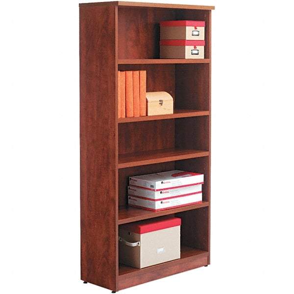 ALERA - 5 Shelf, 65" High x 31-3/4" Wide Bookcase - 14" Deep, Woodgrain Laminate, Medium Cherry - Makers Industrial Supply