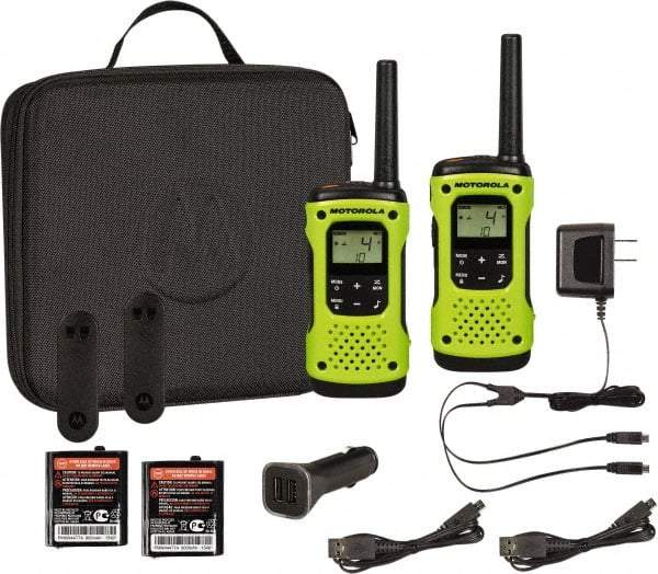 Motorola - 16 Mile Range, 22 Channel, 0.5 & 1.5 Watt, Series Talkabout, Recreational Two Way Radio - FRS/GMRS Band, 462.55 to 467.7125 Hz, AA & NiMH Battery, 9 NiMH & 23 AA hr Life, 9.65" High x 9.21" Wide x 2.83" Deep, Scanning, Low Battery Alerts - Makers Industrial Supply