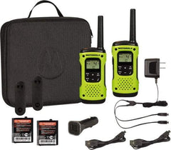 Motorola - 16 Mile Range, 22 Channel, 0.5 & 1.5 Watt, Series Talkabout, Recreational Two Way Radio - FRS/GMRS Band, 462.55 to 467.7125 Hz, AA & NiMH Battery, 9 NiMH & 23 AA hr Life, 9.65" High x 9.21" Wide x 2.83" Deep, Scanning, Low Battery Alerts - Makers Industrial Supply