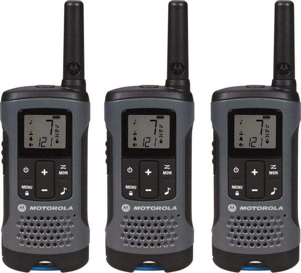 Motorola - 16 Mile Range, 22 Channel, 0.5 & 1.5 Watt, Series Talkabout, Recreational Two Way Radio - FRS/GMRS Band, 462.55 to 467.7125 Hz, AA & NiMH Battery, 12 NiMH & 29 AA hr Life, 12.87" High x 10.83" Wide x 1.78" Deep, Low Battery Alerts - Makers Industrial Supply