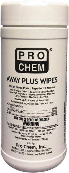 Pro Chem - 40 Count 25% DEET Towelette - For Mosquitos, Chiggers, Gnats, Stable Flies, Fleas, Ticks, Black Flies, Sand Flies - Makers Industrial Supply