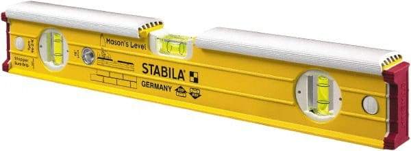 Stabila - 16" Long 3 Vial Spirit Level - Aluminum, Yellow, 2 Plumb & 1 Level Vials - Makers Industrial Supply