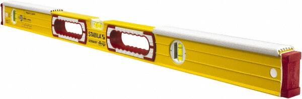 Stabila - 36" Long 3 Vial Spirit Level - Aluminum, Yellow, 2 Plumb & 1 Level Vials - Makers Industrial Supply