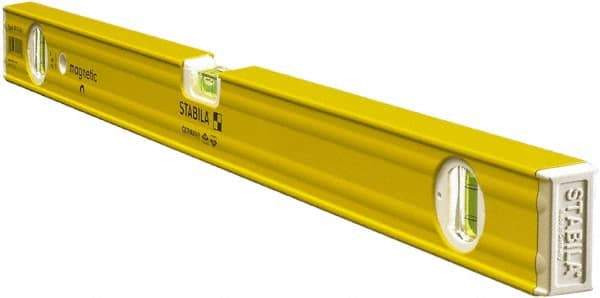 Stabila - 24" Long 3 Vial Box Beam Level - Aluminum, Yellow, 2 Plumb & 1 Level Vials - Makers Industrial Supply