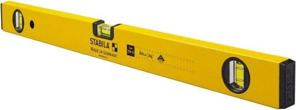 Stabila - 24" Long 3 Vial Box Beam Level - Aluminum, Yellow, 2 Plumb & 1 Level Vials - Makers Industrial Supply