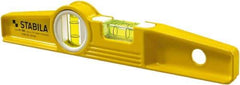 Stabila - 10" Long 2 Vial Torpedo Level - Die Cast, Yellow, 1 Plumb & 1 Level Vial - Makers Industrial Supply