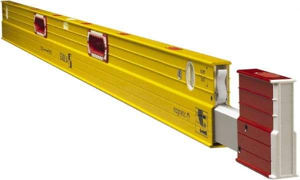 Stabila - Magnetic 84 to 144" Long 3 Vial Expandable Level - Aluminum, Yellow, 2 Plumb & 1 Level Vials - Makers Industrial Supply