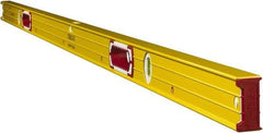 Stabila - Magnetic 78" Long 3 Vial Box Beam Level - Aluminum, Yellow, 2 Plumb & 1 Level Vials - Makers Industrial Supply