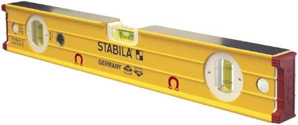 Stabila - Magnetic 16" Long 3 Vial Box Beam Level - Aluminum, Yellow, 2 Plumb & 1 Level Vials - Makers Industrial Supply