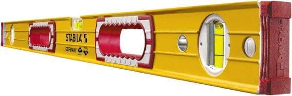 Stabila - 48" Long 3 Vial Box Beam Level - Aluminum, Yellow, 2 Plumb & 1 Level Vials - Makers Industrial Supply