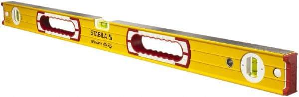 Stabila - 32" Long 3 Vial Box Beam Level - Aluminum, Yellow, 2 Plumb & 1 Level Vials - Makers Industrial Supply