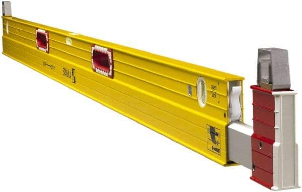 Stabila - 84 to 144" Long 3 Vial Expandable Level - Aluminum, Yellow, 2 Plumb & 1 Level Vials - Makers Industrial Supply