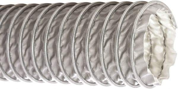 Flexaust - 5" ID, 6 Hg Vac Rating, 11 psi, Fiberglass Vacuum & Duct Hose - 25' Long, Silver, 3-1/2" Bend Radius, -65 to 600°F - Makers Industrial Supply