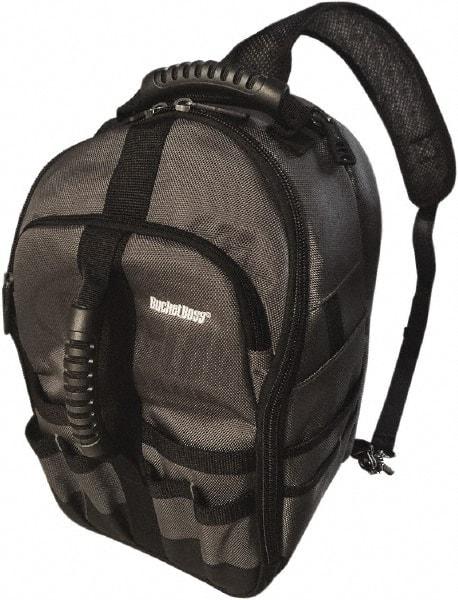 Bucket Boss - 24 Pocket Gray & Black Polyester Backpack Tool Bag - 9" Wide x 8" Deep x 17" High - Makers Industrial Supply