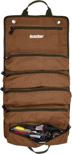 Bucket Boss - 6 Pocket Brown & Green Canvas Tool Roll - 4-1/2" Wide x 4-1/2" Deep x 26" High - Makers Industrial Supply