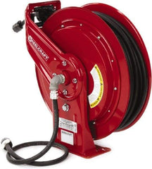 Reelcraft - 12 AWG, 100' Cable Length, Cord & Cable Reel with Outlet End - 1 Outlet, NEMA 5-15R, 15 Amps, 125 Volts, SEOOW Cable, Red Reel, Spring Driven Reel - Makers Industrial Supply