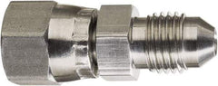 Made in USA - 1" Tube OD, 37° Stainless Steel Flared Tube Swivel Connector - 1-5/16-12 Female Flare x Male Flare Ends - Makers Industrial Supply