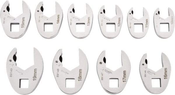 GearWrench - 10 Piece 3/8" Drive Open End Crowfoot Wrench Set - 10 to 19mm - Makers Industrial Supply