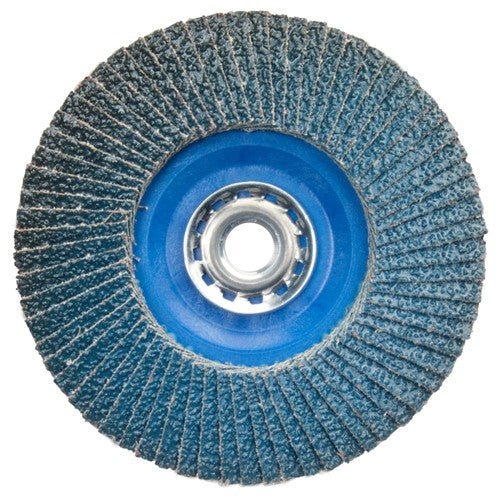 ‎5″ × 5/8″-11 Flap Disc BlueFire Quick Trim Type 27 Plastic Plate 40 Grit - Makers Industrial Supply