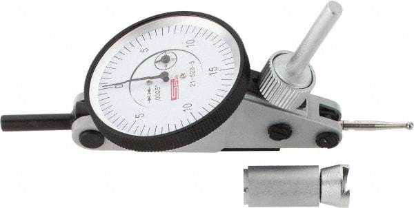 SPI - 0.06" Range, 0.0005" Dial Graduation, Horizontal Dial Test Indicator - 1-1/2" White Dial, 0-15-0 Dial Reading, Accurate to 0.0012" - Makers Industrial Supply